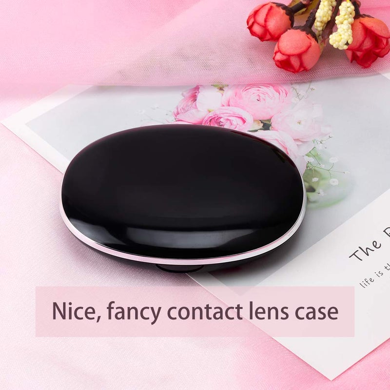 ofone Contact Lens Case, Cute Contact Lens Holder Oval Contact Lenses Travel Case with Removal Tool Mirror and Tweezers Contacts Container Storage Kit for Women and Girl (Black) - Image 4